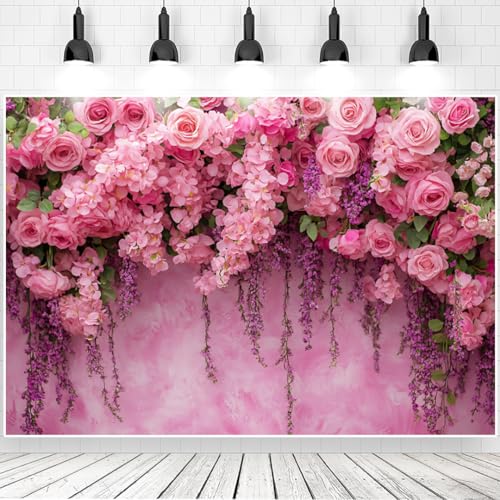 10x6ft Pink Rose Flower Wall Backdrop for Birthday, Wedding, Bridal Shower, Valentine Day Party Decorations Pregnant Mother Portrait Photo Background - color: Pink, size: 10x6ft