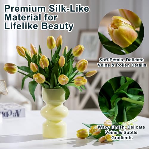 Bailikang 20PCS Fake Tulips 12' Artificial Tulip Silk Flowers Fake PU Bouquet Artificial Flowers Faux Flowers with Gift Box Soft Faux Tulips Bouquets Arrangements for Party Wedding Home - color: Yellow