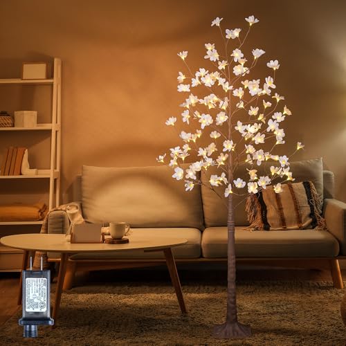 6FT Lighted White Magnolia Tree 120 LED Artificial Flowers Tree with Lights for Decor Inside and Outside Home Patio Wedding Festival Christmas Decoration Warm White - color: Yellow