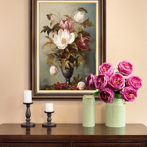 4 Pcs Real Touch Peonies Artificial Flowers, 3.5'' Big Bloom Austin Rose Peony Latex Fake Flower with Stems for Wedding Bouquet Party Valentines Arrangement Home Kitchen (Rose Red) - color: Rose Red