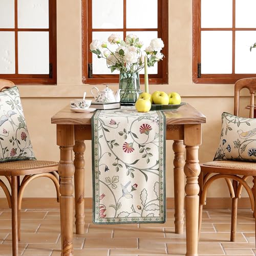 bilin gaier Green and White Table Runner 63 Inches Long,Vintage Rustic Farmhouse Linen Flower Table Runners,Decorative Runner Table Cloth for Coffee & Dining Table and Living Room,12"x63"-Idaho A - color: Idaho a, size: 12"*63"
