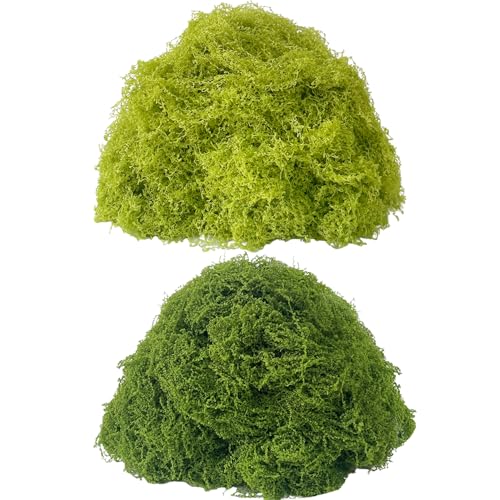 KEYUSHOP 7 oz Fake Green Moss Decorative Artificial Moss for Crafts Decorative Artificial Moss Preserved Reindeer Moss for DIY Decorative Moss Table Centerpieces Decor Wall Art - color: Fruit Green 3.5oz+light Green 3.5oz