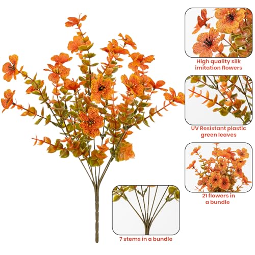 Lnoicy 20 Bundles Artificial Fall Mums,Faux Plants for Decoration,Plastic Flowers for Indoor Garden/Wedding/Farmhouse (Fall Orange) - color: Fall Orange