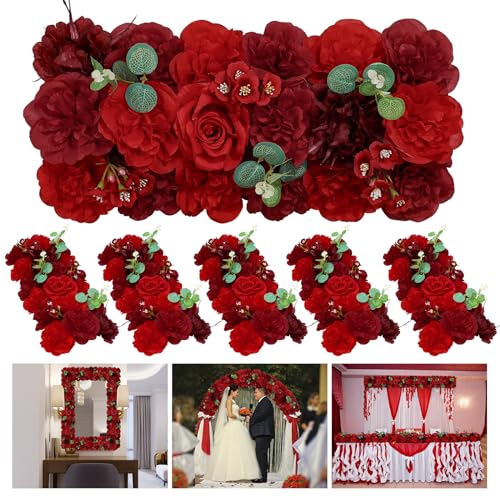 Artificial Flowers Arch - 6Pack Red Faux Floral Swags Rose Silk Peony Realistic Arch Plastic Arrangement for Christmas, Romantic Wedding Wall, Reception Ceremony Welcome Sign Decoration - color: Dark Red-6pcs