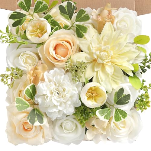 Artificial Flowers, Faux Silk Fake Flowers for DIY Wedding Bridal Bouquets, Wedding Cake Flowers for Table Centerpieces Baby Shower Birthday Party Home Decorations(Champagne White) - color: Champagne White