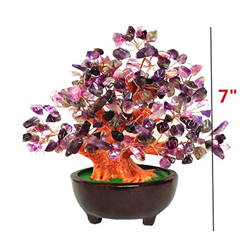 Colorsheng 7 Inch Quartz Crystal Money Tree Bonsai Feng Shui Gem Decoration for Wealth and Luck (Purple) - color: Purple