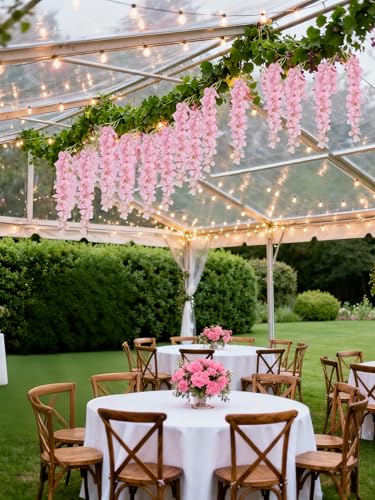 IPOPU 3.9FT Wisteria Artificial Flowers, 4PCS Wisteria Hanging Flowers, Silk Pink Flower with Long Stem for Tall Vase Filling Wedding Wall Backdrop Centerpieces Home Decoration (Pink) - color: Pink