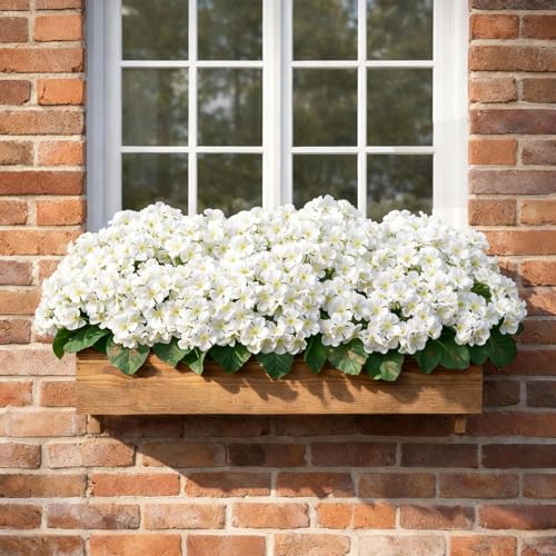 12Pcs Geraniums Artificial Flowers Realistic Outdoor 15" White Silk Geraniums for Outdoors UV Resistant Look Real Fake Flowers for Planters Garden Porch Patio Balcony Cemetery Table Decor - color: White-12pcs