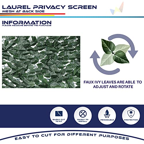 Windscreen4less 4'x6' Faux Leaf Privacy Fence Screen Artificial Laurel Leaves Fence Cover Wall Decoration for Patio Porch Deck Balcony Yard Indoor Outdoor (Dark Green) - color: Laurel Leaf-Dark Green, size: 4' x 6'