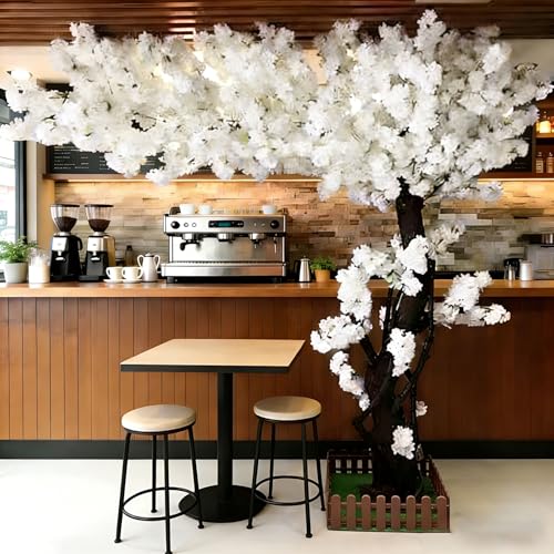 Artificial Cherry Blossom Trees Large,Faux Cherry Blossom Tree Artificial,Fake Cherry Blossom Handmade Tree Indoor Outdoor for Wedding Party Restaurant Park Living Room (White, 5ft 0in) - color: White, size: 4ft 11in