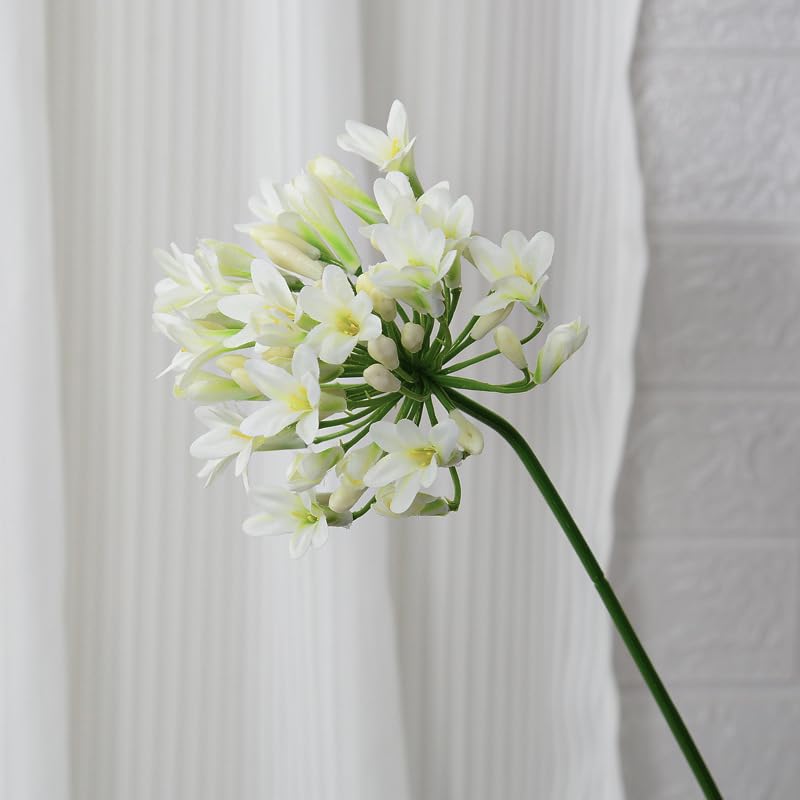 Htmeing 6PCS Artificial Agapanthus Flowers Long Stems Silk Lily Flowers for Home Hotel Flower Arrangement Party Decor (White) - color: White