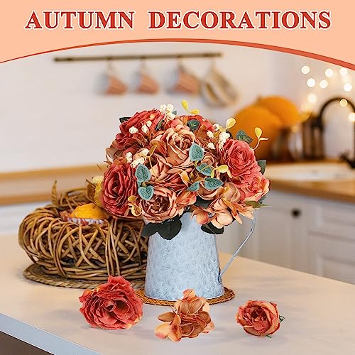 Yunsailing 8 Packs Artificial Peony Flowers Faux Silk Hydrangea Bouquet Vintage Wedding Home Table for Door Decor Reusable Bouquet of Rose Flowers for Valentine Wedding Birthday Party(Dark Orange) - color: Dark Orange, style: Hydrangea