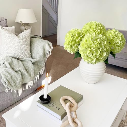JINWOE Light Green Hydrangea Artificial Flowers, 4Pcs 22" Large Lifelike Faux Silk Flowers, Full Artificial Hydrangeas for Bouquet Table Centerpieces Indoor Spring Outdoor Home - color: Green