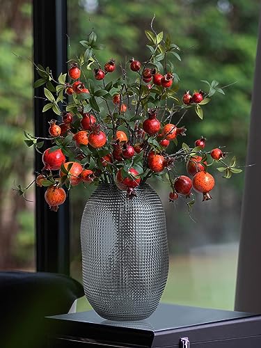 Forlaoers 4pcs 31" Tall Red Berries Pomegranate Faux Plants Stem Fake Tree Branches with Fruits Leaves Artificial Flowers for Outdoors Home Decor Office Fall Wedding Engagement Party Decorations - color: A:4 Red