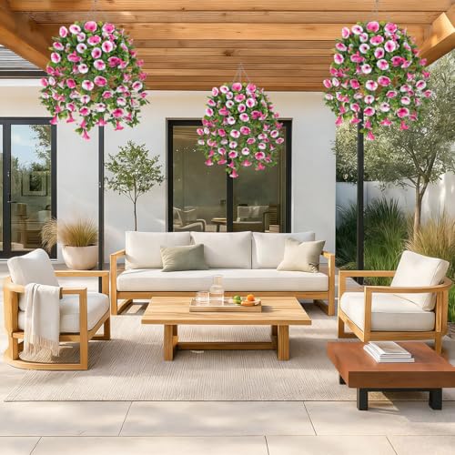Artificial Morning Glory Flowers with Hanging Basket - Faux Morning Glory Vines UV Resistant Plastic Fake Flowers with Basket Plants for Home Porch Patio Balcony Garden Yard Spring Summer Decor, Pink - color: Pink, size: 23.6"