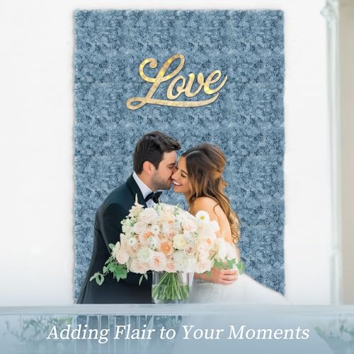 BLOSMON Flower Wall Panel Backdrop - 6 Pcs 24 x 16 Inch Dusty Blue Artificial Hydrangea Floral Backdrop for Wedding Party Baby Bridal Shower Decor, Hanging Fake Silk Hydrangea Wall DIY Decoration - color: Dusty Blue