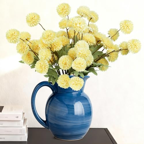 INQCMY Artificial Flowers 12 Pcs Fake Chrysanthemums Faux Kiku Yellow Flowers Long Stem 20" Realistic Silk Pompon Mums for Vase Wedding Bouquets Centerpieces Home Decor - color: Yellow
