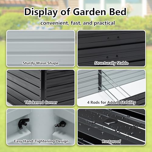 Thanaddo Galvanized Raised Garden Bed 8x4x2ft Outdoor Planter Box Galvanized Steel Garden Bed Kit for Vegetables, Flowers, Herbs and Succulents Black - size: 8x4x2 ft