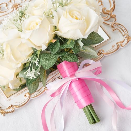 Mauproy 3/8 Inch Pink Satin Ribbon, 4 Rolls Total 40 Yards, Double Faced Mixed Pink Thin Ribbon for Gift Wrapping, Flower Bouquets, Crafts, Wedding, Graduation Decorations - color: Pink