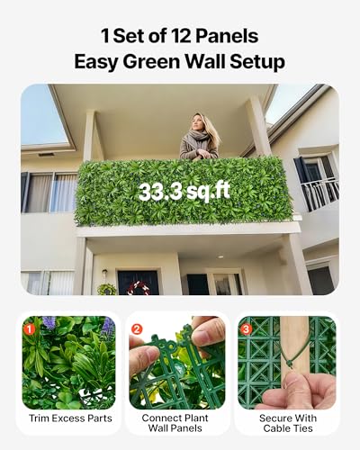 VEVOR Artificial Plant Wall, 40 x 120 in Artificial Boxwood Panels, Sun Protection Greenery Backdrop Privacy Hedge Fence, Fake Grass Screen for Wedding, Indoor, Outdoor Garden, Backyard,Mixed Leaf - color: Mixed Leaf, size: 40 x 120 IN