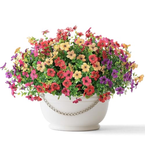 Artificial Flowers for Indoor & Outdoor Decoration - 6 Bundles Faux Daisies with Eucalyptus Leaves Fake Greenery for Garden, Home, Porch, Patio, Boxwood (6 Pcs Mix Red Purple Yellow) - color: 6 Pcs Mix Red Purple Yellow