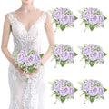 Artificial Bridesmaid Bouquets Set of 6 -7 Inch Pre-made Bridesmaid Bouquets Lilac Silk Rose Bouquet Handmade for Wedding Holding Flowers, Bridal Shower Wedding Centerpiece Ceremony and Anniversary - color: Lilac and White, size: Set of 6 Bridesmaid Bouqu
