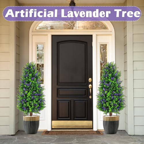 Sunnyglade 2 Packs 27.5" Artificial Lavender Tree, Fake Lavender Shrub Bushes Trees with Spike Faux Topiary Plants Tree for Indoor, Garden, Yard, Porch, Patio Decor - color: Purple