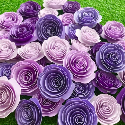 Mverse 3D Small Rose Paper Flowers Halloween Decoration, Decor Custom Wreath, Shadow Box Frame, Handmade Mini Crafts DIY Gift (18 Pieces, Dark Purple) - color: 21- Dark Purple