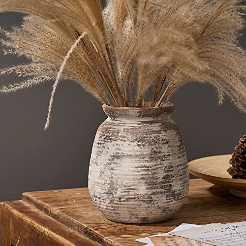 SIDUCAL Ceramic Rustic Vase, Whitewashed Terra Cotta Vase, Distressed Farmhouse Décor, Pottery Decorative Flower for Home Decor, Table, Living Room Decor, Shelf, Mantel, 7.3 Inch, Fired Terra Clay - color: 18077-fired Terra Clay