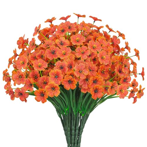 Outdoor Artificial Flowers 21 UV Resistant Bundles Fake Flower Plastic Plants Faux Silk Flowers Porch Hanging Garden Porch Window Box Decorating (Orange) - color: Orange