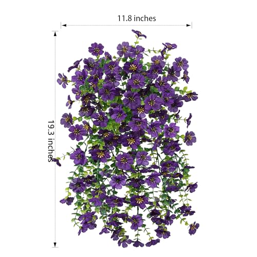 HyeFlora Artificial Flowers for Outdoors Garland Decoration, 2Pcs Dark Purple Fake Hanging Flowers, UV & Fading Resistant, Faux Decor for Home Porch Patio Balcony Planter Yard - color: Dark Purple
