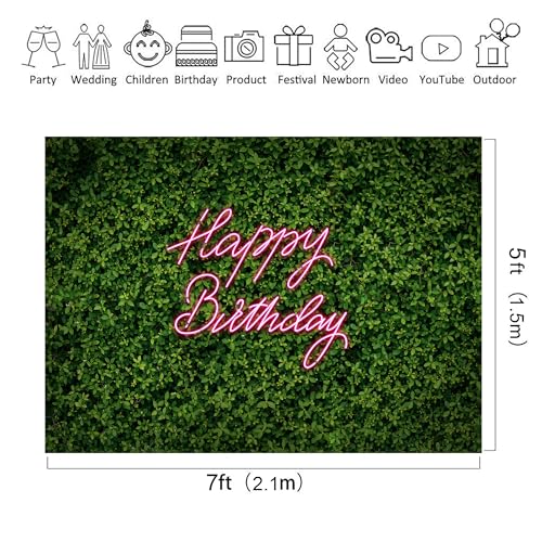 Riyidecor Happy Birthday Backdrop for Women Green Leaves Grass Leaf Girls Spring Plant 7Wx5H Feet Nature Neon Pink Photography Background Birthday Party Decoration Photo Studio Shoot Polyester Fabric - color: A-Green Birthday, size: 7Wx5H