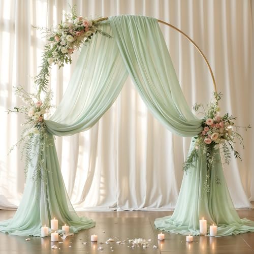 Wedding Arch Draping Fabric, 1 Panel 18FT Sage Green Sheer Backdrop Curtain Chiffon Fabric Drapery Voile Scarf Draping Panels for Wedding Archway Ceremony Curtain Valance Party Decoration - color: Sage Green, size: (1 Panel )6 Yards/18ft