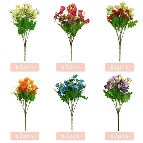 Uieke 12PCS Artificial Fake Flowers, Daisy Mums Fall Flowers Outdoor UV Resistant No Fade Greenery Shrubs Plants Indoor Outside Hanging Planter Home Wedding Office Garden Porch Décor (Assorted) - color: Assorted, size: 12
