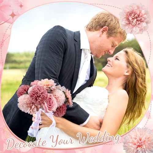 Suncalla 98 Pcs Artificial Flowers Bouquet Assorted Faux Flowers Heads with Stem Eucalyptus Leaves Silk Floral Table Centerpiece for DIY Wedding Party Wreath Home Decor(Pink Color) - color: Pink Color