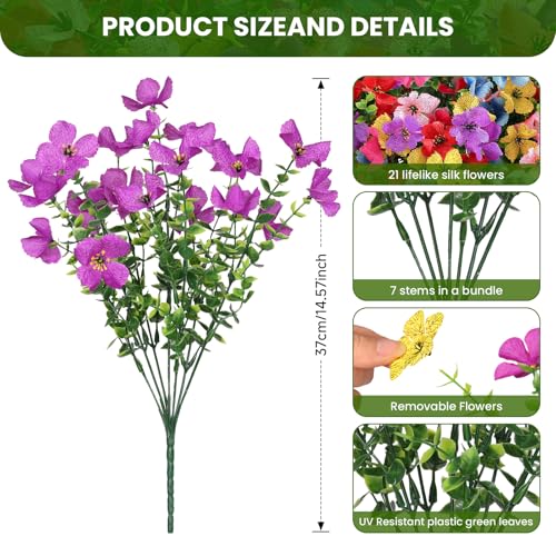 SHareconn 20 Bundles Artificial Flowers Outdoors Decoration, Fake Silk mums Eucalyptus Realistic UV Resistant Faux Plants for Outside Indoor Planter Porch Yard Home Spring Decor, 6 Colors incl. Pink - color: Redrosypurpleyellowpinkblue