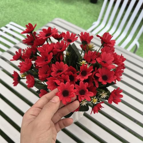 Artificial Daisy Flowers, Faux Daisies Small Silk Marguerites Flower Plants Decor 4 Pack, Fake Plant Plastic Stems for Indoor Outdoor Home Garden Table Centerpiece Arrangement DIY Decorations - Red - color: Daisy 4 Pack- Red
