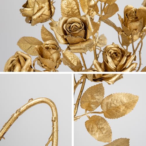 Hollyone 3Pcs Christmas Flowers Gold Artificial Rose Flowers 24inch Fake Roses Flower with Three Heads Floral Arrangements Bouquets Xmas Golden Faux Rose Stems for Centerpieces Christmas Home Decor - color: Gold - Roses（3 Head）