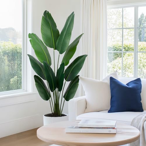 Yepdin Artificial Bird of Paradise Plant 5 Ft Tall Fake Banana Leaf Plant for Indoors and Outdoors,Faux Palm Tree with Plastic Pot for Office and Home Decor,L160 - style: 5 FT