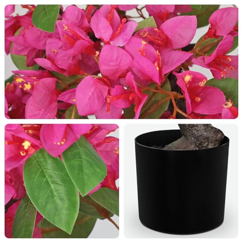 Briful Artificial Bougainvillea Flower Plant 20.8" Bougainvillea Bonsai Tree with Black Pot Silk Bougainvillea Floral Centerpiece for Home Office Dining Table Shelf Bathroom Decor(Hot Pink) - color: Pink