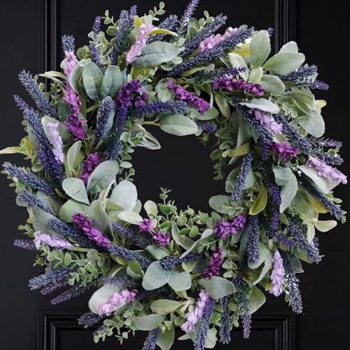 Lavender Wreaths for Front Door, 20 inch Artificial Farmhouse Wreaths for Wall Window Party Wedding Decor Indoor Outdoor Spring Summer Fall Decoration - size: 20 Inch