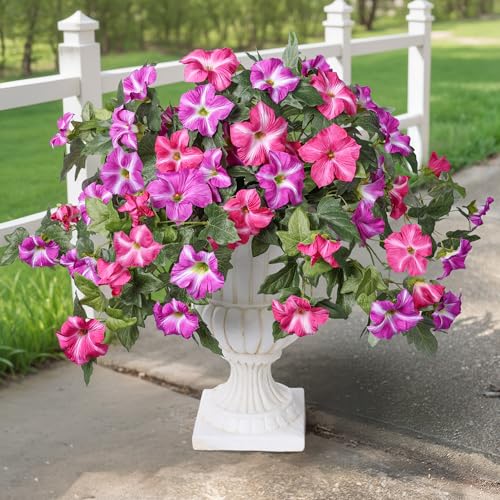 HyeFlora Artificial Flowers for Outdoors 2PCS Faux Petunias Silk Fake Flowers for Outside Planter UV Resistant Realistic Home Garden Porch Decor (Fuchsia) - color: Fuchsia