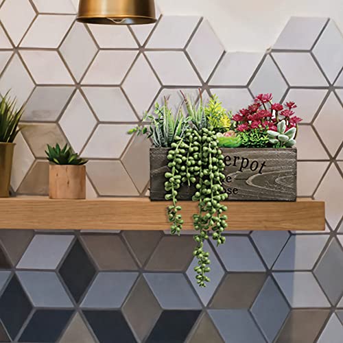 Hopewood Artificial Succulent Plants Arrangement in Wooden Planter, Fake Succulents Plants in Rustic Wood Box,Faux Succulent in Rectangular Pot,Centerpiece,Home Office Shelf Indoor Decor Plants