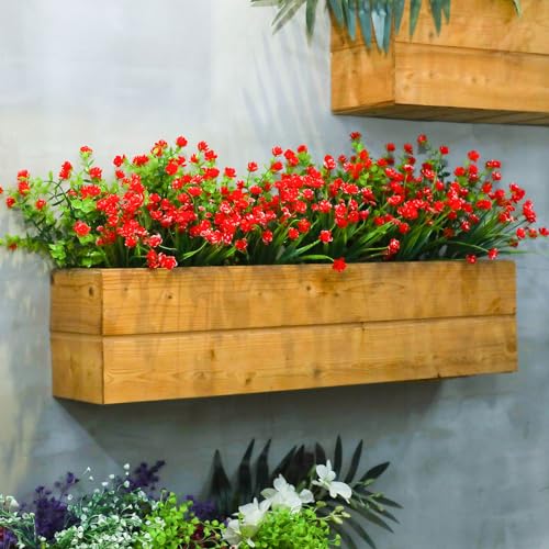 WILLBOND 12 Bundles Artificial Flowers Outdoor, UV Resistant Faux Artificial Plants Shrubs Plastic Flower Bulk for Hanging Planter Porch Window Home Spring Summer Decor(Red) - color: Red