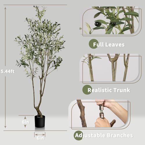 Olive Trees Artificial Indoor 5.5ft(66in) Tall,Artificial Plants with Natural Wood Trunk and Lifelike Fruits,Modern Artificial Plant,Fake Greenery Tree,Housewarming Gifts - color: Olive Tree(1), size: 7ft