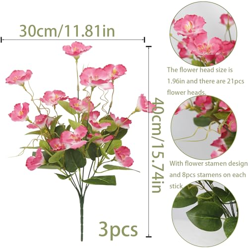 3 Pcs Artificial Flowers for Outdoors Hibiscus Spring Summer Decor Pink Artificial Tropical Flowers Realistic UV Resistant Silk Hibiscus Flowers for Outside Planter Front Door Porch Patio - color: Pink