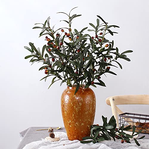 SzJias Olive Branches for Vases Artificial Olive Branches Faux Tree Branches Stems for Vase (6 Branches, 28.7 inch/Each)