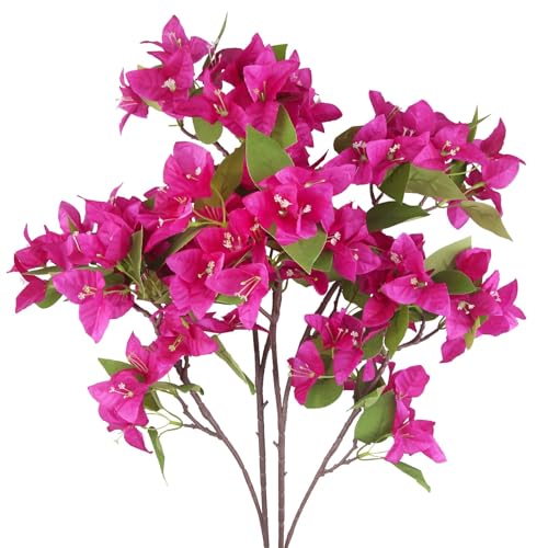 CITYES 2 Pcs Artificial Flowers Bougainvillea Outdoor Faux Bougainvillea Flowers with Stems Artificial Bougainvilleas Silk Flowers Branches for Garden Wedding Centerpieces Table Runner Decor - color: Rose Red 2