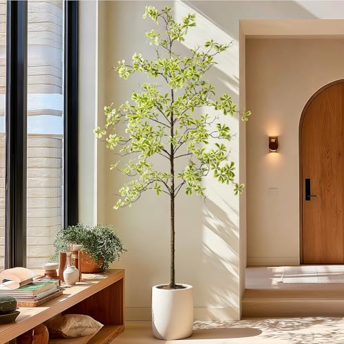 Erimda Faux Black Olive Tree 7ft, Faux Plants Indoor Large Tall Tree Artificial Shady Lady Tree with Natural Wood Trunk & Realistic Leaves, Fake Olive Plant for Home Office Indoor Decor - color: White, size: 7ft