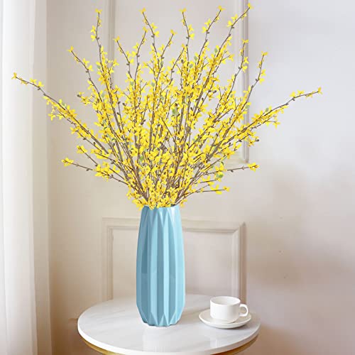 4Pcs Artificial Forsythia Flowers, 39in Faux Forsythia Branches Silk Yellow Flower Stems, Fake Orchids Bouquets for Floral Arrangement Wedding Home Office Decoration